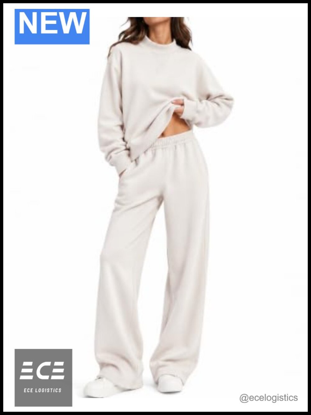 Women Cotton 2 Piece Mock Neck Sweatshirt Wide Leg Lounge Set